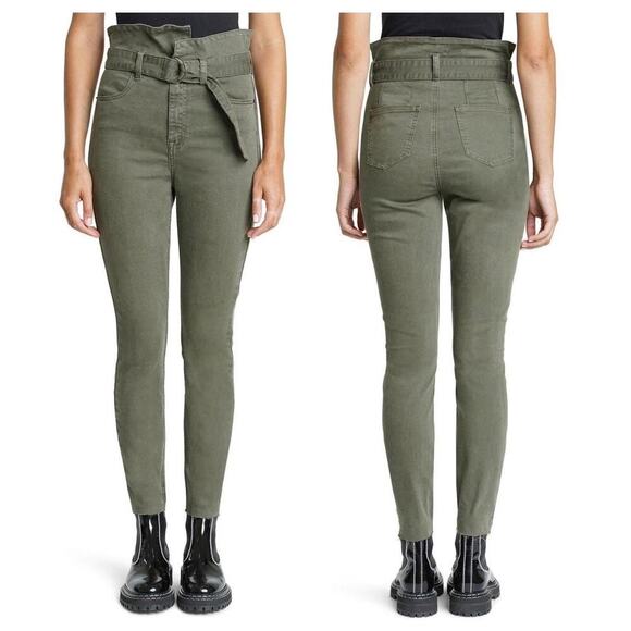 Pistola Inez Paper Bag Skinny Jeans Raw Hem Olive Green Size 27 - Picture 1 of 7